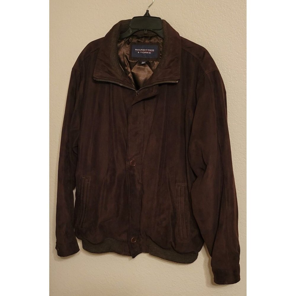 Roundtree and Yorke Men's Suede Jacket Chocolate Brown Size XLT